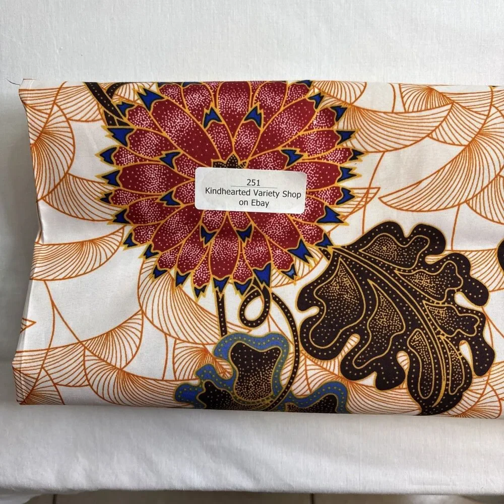African Wax Fabric/ AA Kingdom - Green, Dark Orange, Dark  Brown Floral 46